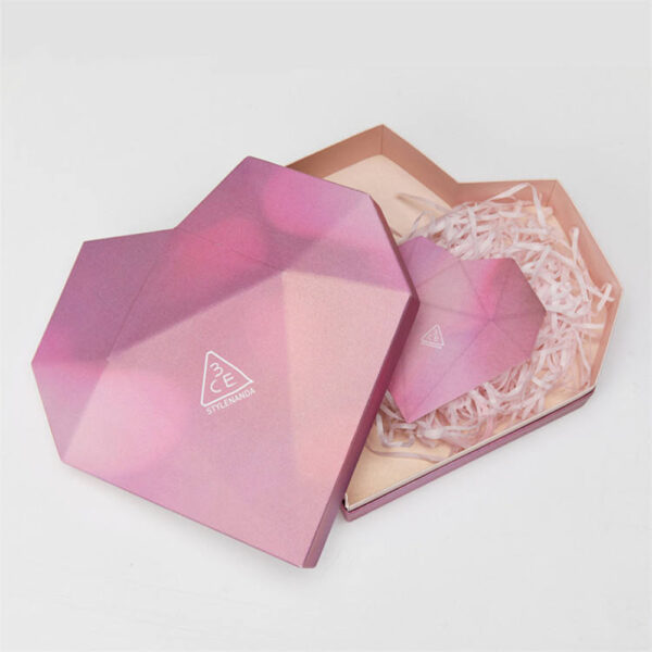 Pink Faceted Heart-Shaped Cosmetic Box with Lift-Off Lid