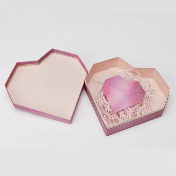 Pink Faceted Heart-Shaped Cosmetic Box with Lift-Off Lid