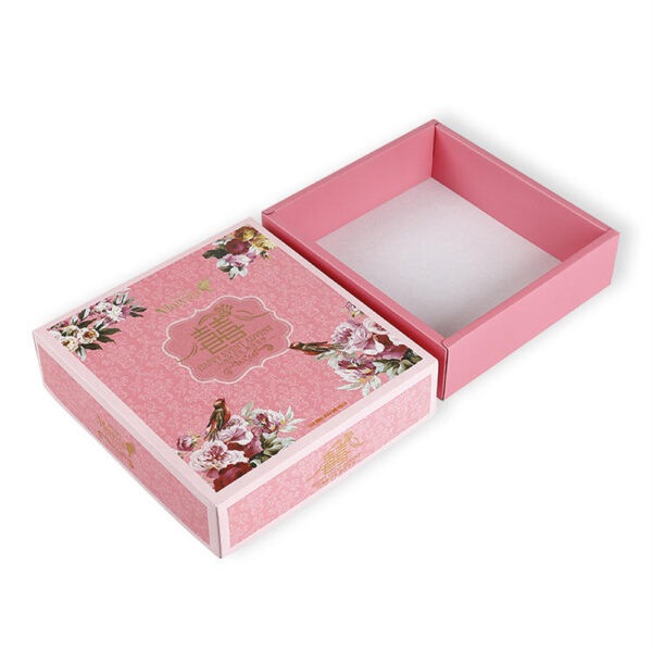 Pink Floral Two-Piece Wedding Gift Box with Gold Artwork