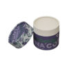 Caja de cartón tubular para té con estampado floral morado y tapa extraíble