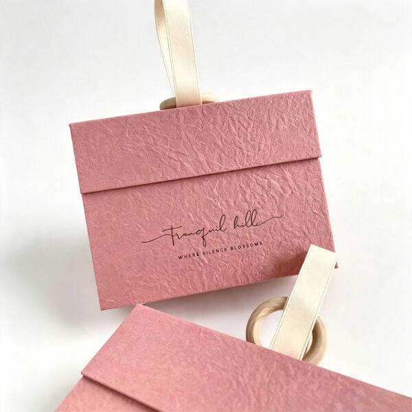 Textured Pink Rigid Invitation Box with Ribbon Loop Handle