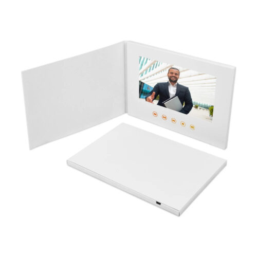 White hardcover video brochure