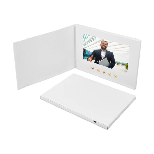 White hardcover video brochure