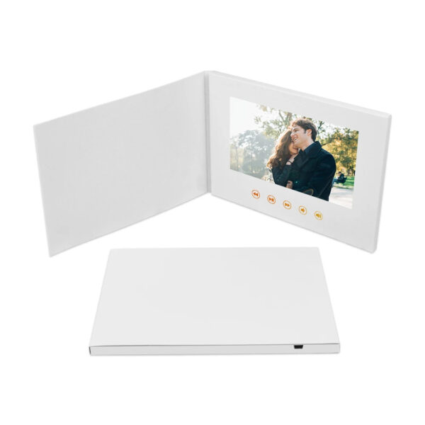 White hardcover video brochure